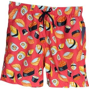 AK Sushi Print Swim Board Shorts Red